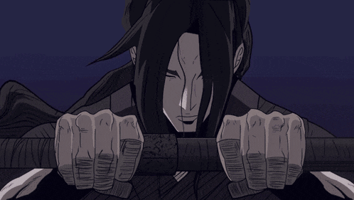 a man with purple lights coming out of his hands