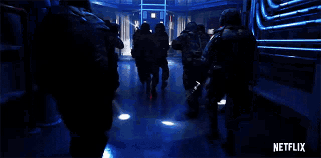 a netflix ad shows a group of soldiers walking through a dark room