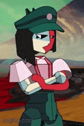 a cartoon character wearing a hat and a bow tie is standing with his arms crossed .