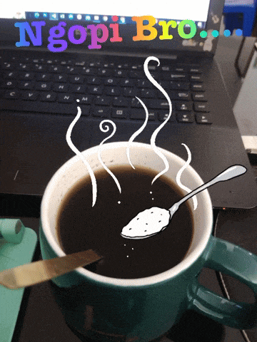 a cup of coffee with steam coming out of it and the words ngopi bro written above it