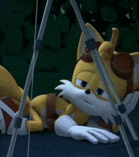 a cartoon fox wearing goggles and gloves laying on the ground