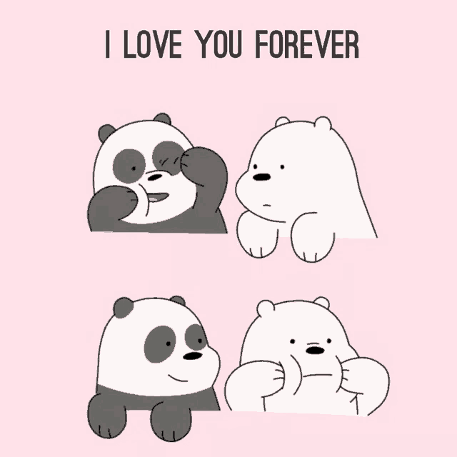 a cartoon of panda bears with the words " i love you forever " below them