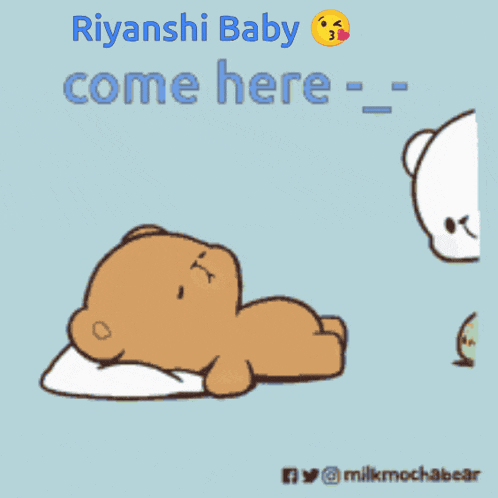 a cartoon of two bears laying under a blanket with the words riyanishi baby come here