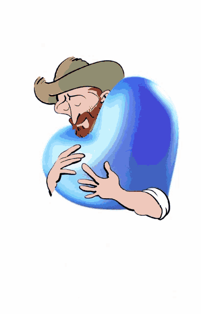 a cartoon of a man holding a blue heart