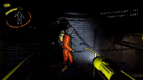 a screenshot of a video game that says drop pro flashlight toggle light