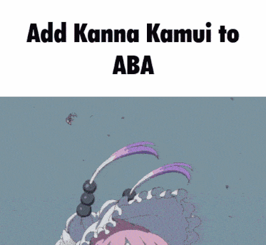 a blue background with the words add kanna kamui to aba in black letters