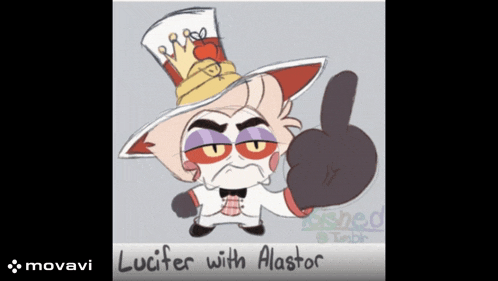 a drawing of a cartoon character with the name lucifer with alastor on the bottom