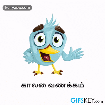 a blue bird with a yellow beak is waving in a cartoon