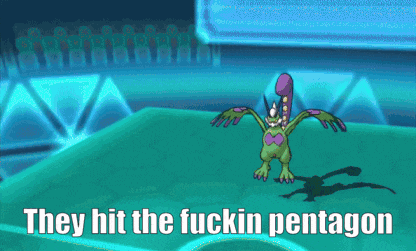 a cartoon of a monster with the words they hit the fuckin pentagon