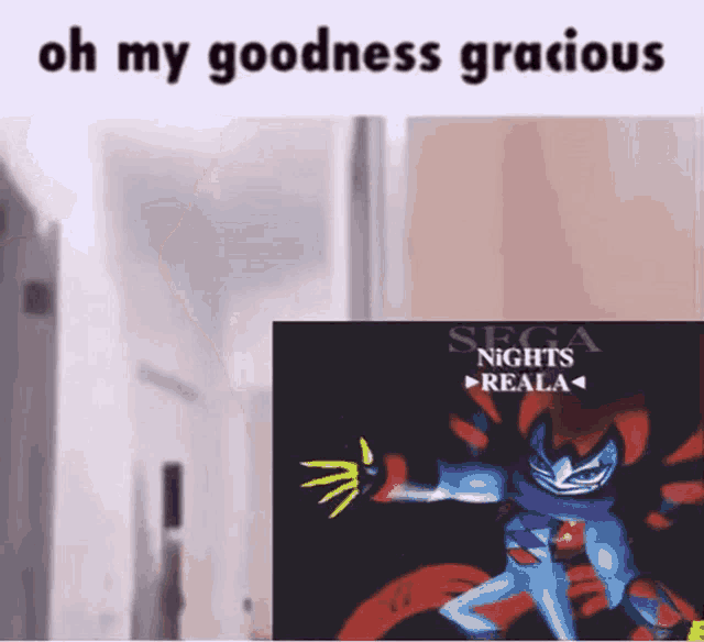 a picture of a video game character with the words oh my goodness gracious