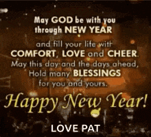 a happy new year greeting card with a quote from love pat .