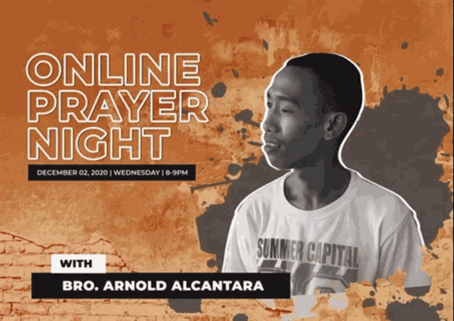 an advertisement for an online prayer night with arnold alcantara