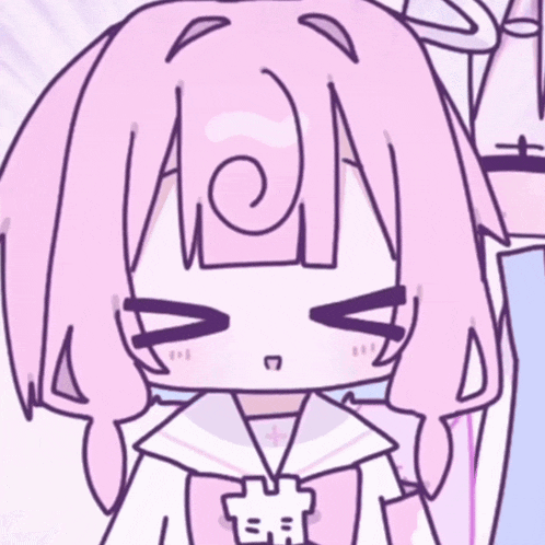 a drawing of a girl with pink hair and a white shirt