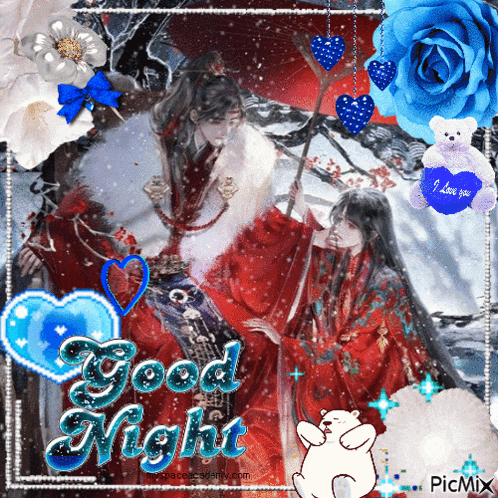 a picture of a man and woman with the words good night on it