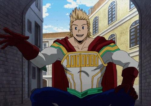 a man in a superhero costume with the number 100000 on the chest