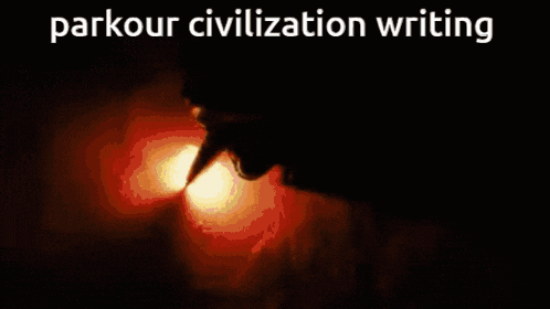 a person is writing with a pen and the words parkour civilization writing are above them