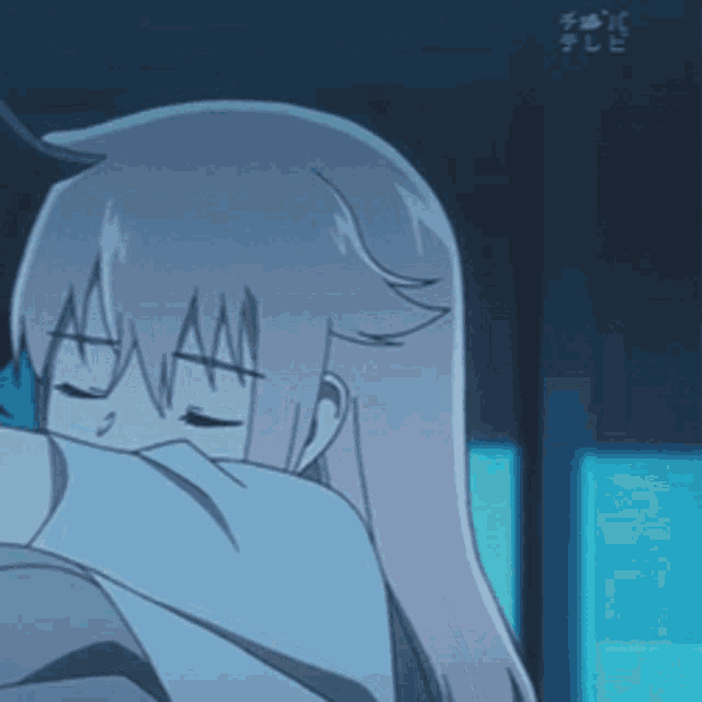 a girl with white hair is hugging a man in a cartoon