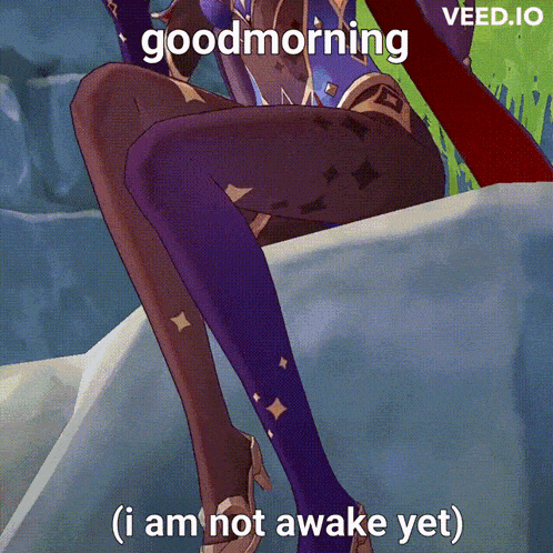 a video game character says good morning while sitting on a rock
