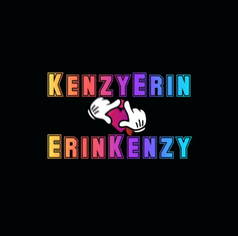 a colorful logo for kenzierin erinkenzy with a heart and arrows