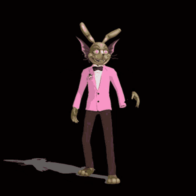 a cartoon rabbit is wearing a pink tuxedo and holding a fan