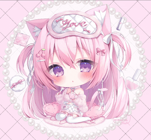 a drawing of a girl with a sleep mask that says love