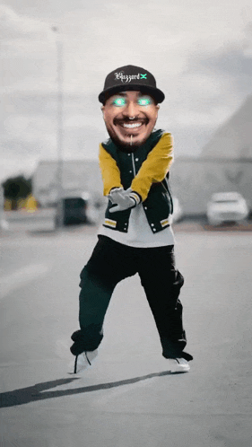 a man wearing a hat with the letter x on it dancing