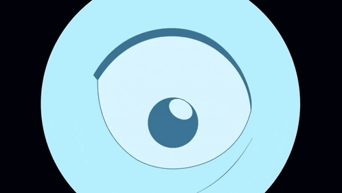 a blue circle with a cartoon eye in the middle