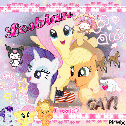 a picture of ponies with the words lesbian on the top