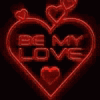 a neon sign that says `` be my love '' in a heart