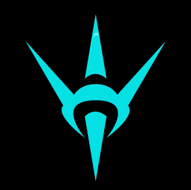 a blue glowing symbol on a dark background with stars