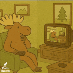 a cartoon moose is sitting in a chair watching a television