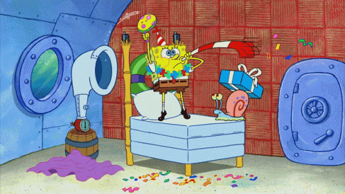 a cartoon of spongebob in a party hat