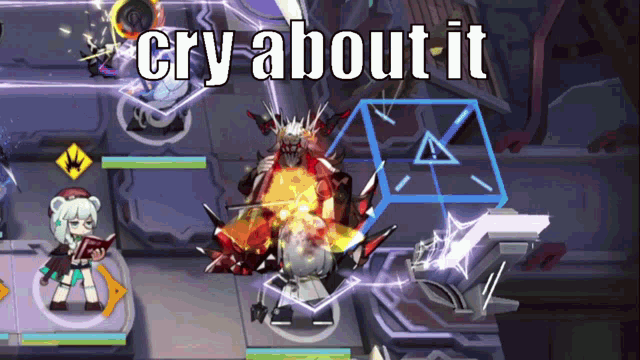 a screenshot of a video game with the words cry about it
