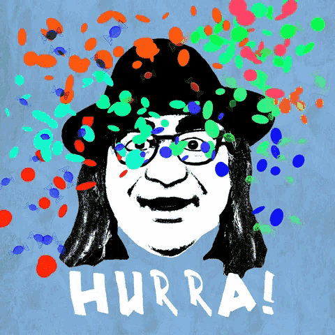 a drawing of a man with glasses and a hat with hurra written on it
