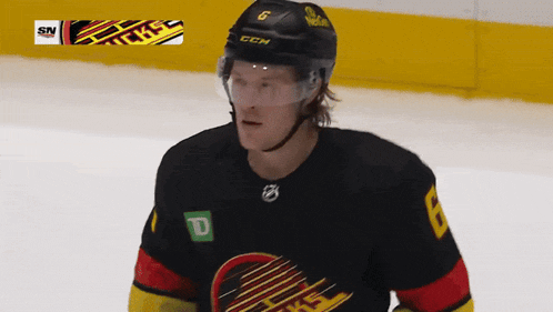 a hockey player wearing a jersey with the number 6 on it