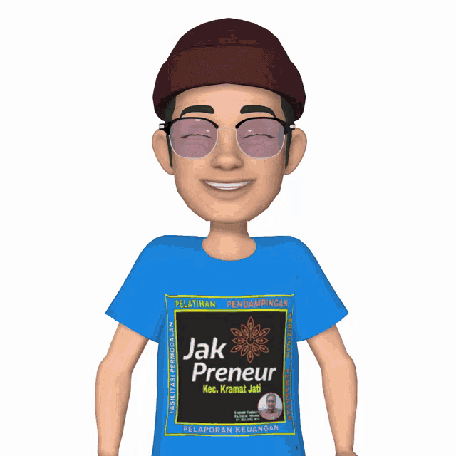 a cartoon character wearing a blue shirt that says jakpreneur