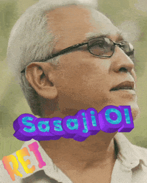 a man with glasses and the name sasaji written on his face