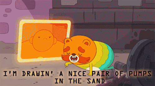 a cartoon character says i 'm drawin ' a nice pair of pumps in the sand