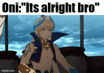 a cartoon of a man with the words " oni : its alright bro "