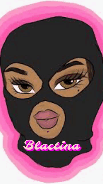 a drawing of a woman wearing a ski mask with the name blactina written on the bottom
