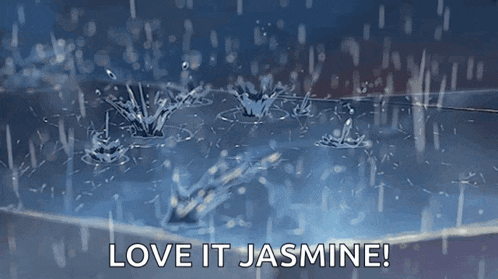a cartoon of rain falling on a body of water with the words love it jasmine below it