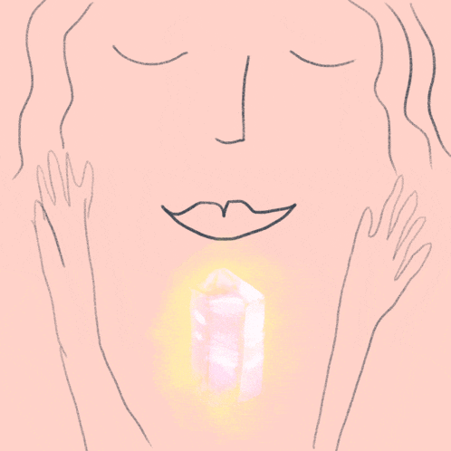a drawing of a woman with her eyes closed and a crystal in front of her