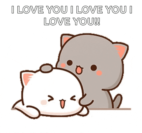 a cartoon cat with a heart on its head and the words `` i love you i love you ! ''