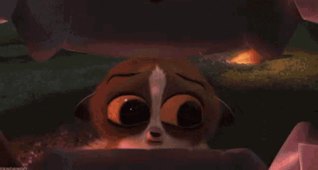 a close up of a cartoon character with a sad look on his face