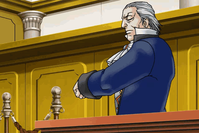 a cartoon drawing of a man in a courtroom