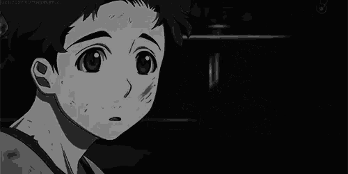 a black and white drawing of a young boy with a serious look on his face .