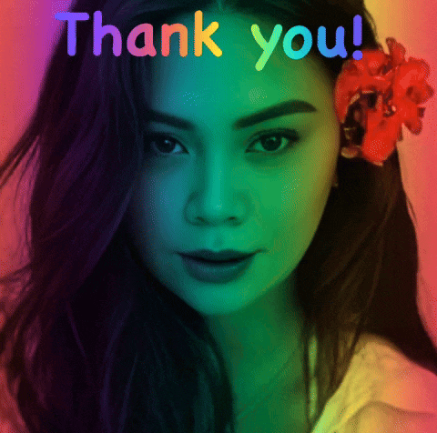 a woman with a flower in her hair and the words thank you above her