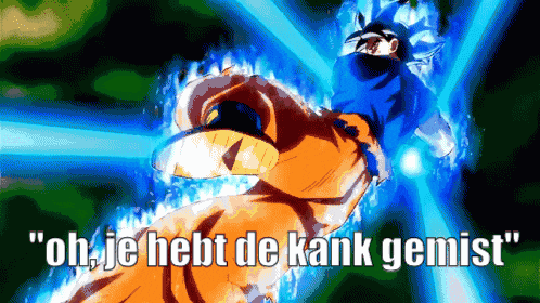 a picture of a cartoon character with the words " oh je hebt de kank gemist " on the bottom
