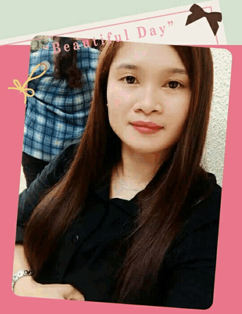 a picture of a woman with the words " beautiful day " on the bottom