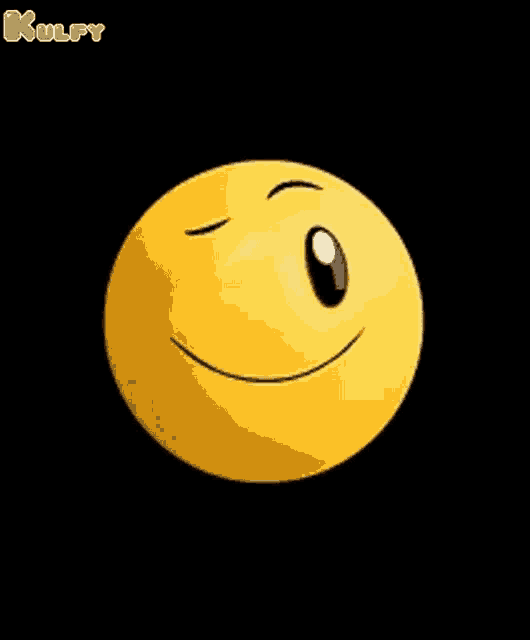a yellow smiley face with black eyes and a smile on it is on a black background .